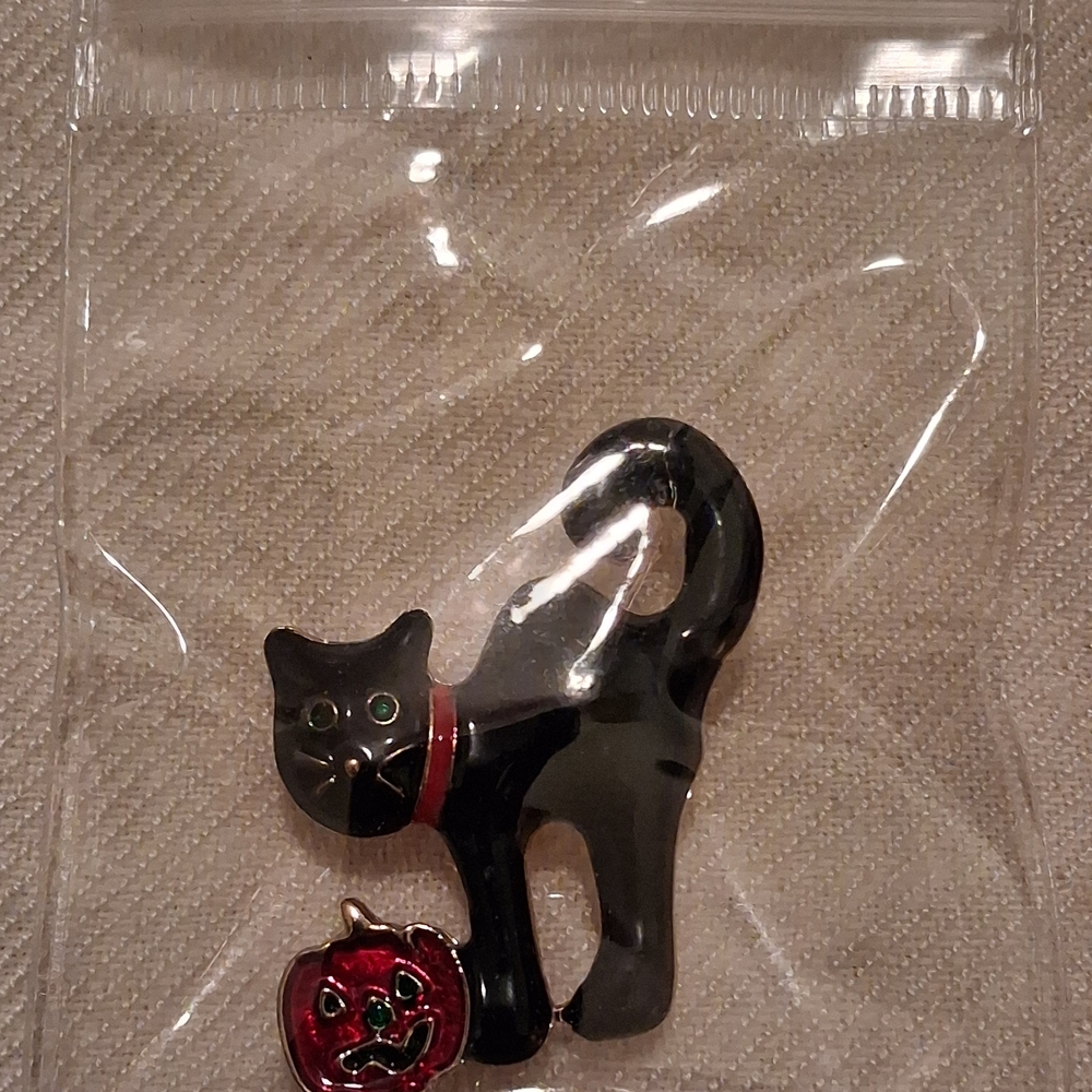 Black Cat and Pumpkin Enamel Pin - Picture 6 of 6